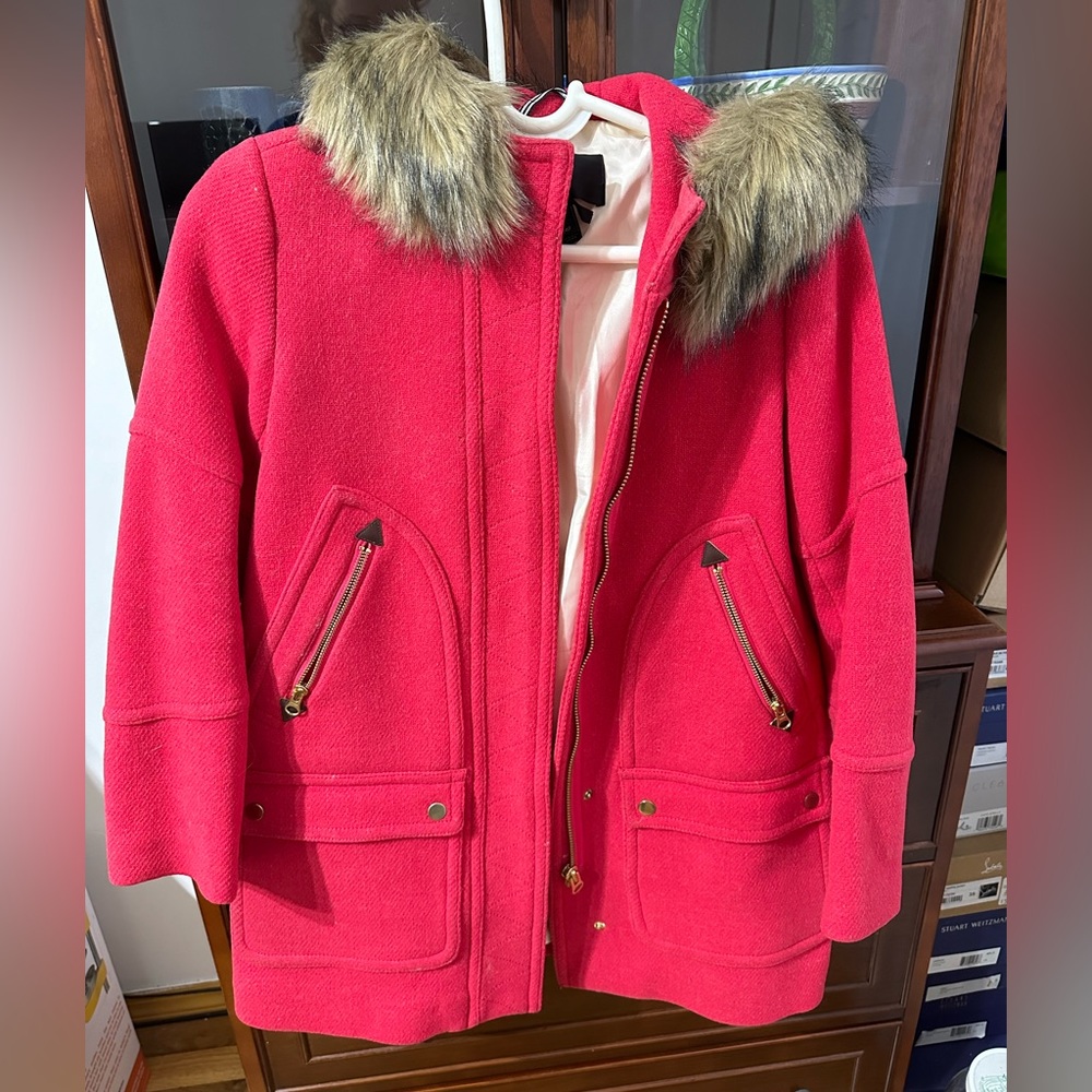 J.Crew Womens Chateau Parka Red Pink Italian Wool